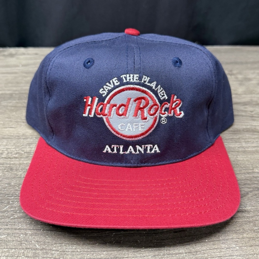Vintage Hard Rock Cafe Atlanta Hat Cap Blue Red Snapback Adjustable Mens